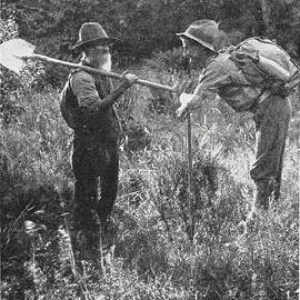 An old prospector  talking to a tramper on the West Coast.1929.