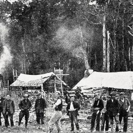A prospecting camp established by the Unemployment Board beside the Maggie river in the Howard district.1932.