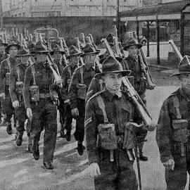 Military exercises in in Greymouth and Cobden - Reserve soldiers on parade.1942.