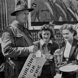  Women from the War Service Auxiliary providing cups of tea for the Reserve soldiers on parade.Greymouth.1942