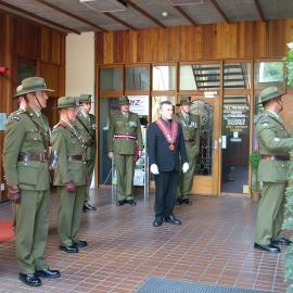 Grey District Mayor Tony Kokshoorn authorising the New Zealand Army to have the freedom of the streets of Greymouth *PHOTO ALBUM*