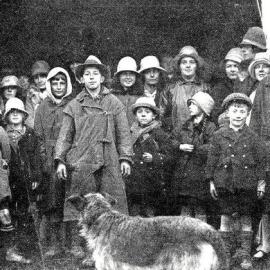 Homeless Murchison women and children ready to be taken to Nelson after earthquake.1929.