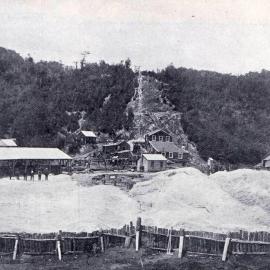  A view of the Big River Goldmining Company's battery and cyanide plant, near Reefton.1910.