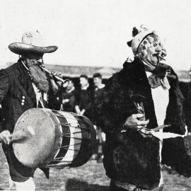  The two-man West Coast burlesque band led the challenges on to the field at the Ranfurly match between Canterbury and Westcoast.1933.