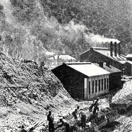 Construction Works on the Otira Railway,  showing the Electrical Power House And Engine Sheds in the Background.1923-04-05.