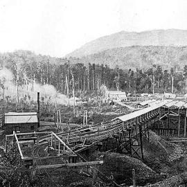 Seddonville around 1903, with the Westport-Cardiff Coal Company’s bins and coal handling facilities in the foreground.
