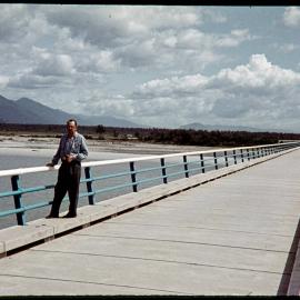 Jack Rowntree on Haast Bridge, 1965.