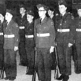 Members of the local Air Training Corps Squadron during a presentation at the Army Drill Hall, Greymouth.March,1966.