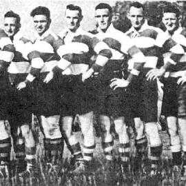 SOUTH WESTLAND RUGBY TEAM PLAYING ON BUTLER`S PADDOCK WHATAROA - FOR THE DITTMAN SHIELD .ca.1936.