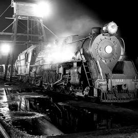Steam train outside the Roundhouse at Elmer Lane ,Greymouth.1967.