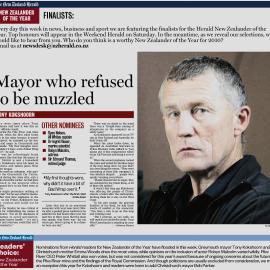 Mayor who refused to be muzzled - NZ Finalist of the year.2010.