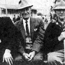 Jack and Henry Hill of Barrytown with Fred Jacobs of Matai at Greymouth Industries Fair. April 1966.