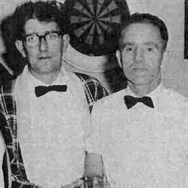 Runanga`s new Working Mens Club - four volunteer Barmen - Jack Quinn,Jimmy Hambley,Dave Brown,Brian O`Neil.July 1965.
