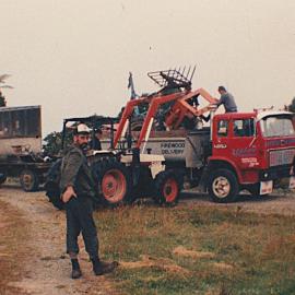 Prices Crk shifting their bush gear, Don Hartill 2nd from left. Fosters truck.
