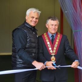 Mayor Tony Kokshoorn and Craig Boote opening the new Westfleet Seafoods factory in Greymouth. 