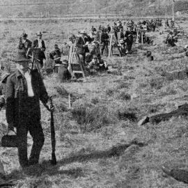 A BUSY SCENE AT THE FIRING MOUNDS DURING THE WESTLAND MATCH - the New Zealand annual rifle shooting contest .1919.