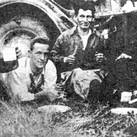 Fishing trip up the Kopara - Bob Tomlinson of Cobden,Ned Byrne of Waimanga,Arty Gill and Si Avery  of Blaketown.early 1930`s.