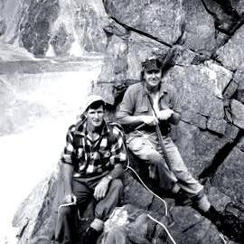 Chief Ranger Peter King (right) and Billy Brennan on the Copland Pass, 1960.