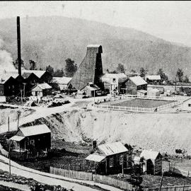 A view of the Blackwater mine, one of the largest gold quartz mines.Waiuta.1934.