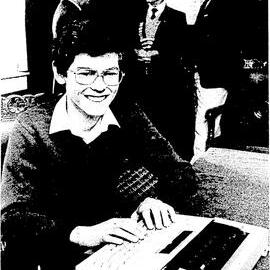 John Paul II High School student with a typewriter, 1986
