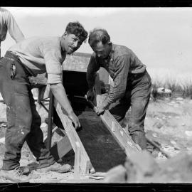 Gold prospecting at Gillespies Beach, Westland District, 1932.