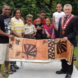 The Tongan Community presented Greymouth Mayor Tony Kokshoorn with a tapa cloth.