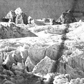 The Alma Glacier and icefall, near the Franz Josef Glacier - The Sterling Rocks appear in the background.1938.