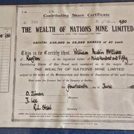 Wealth of Nations mine share certificate