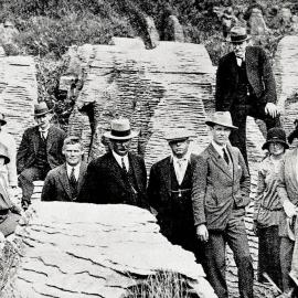 The Vice-Regal party's visit to the Pancake rocks at Punakaiki.1925.