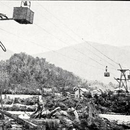 THE OLD AERIAL TRAMLINE FOR CONVEYING COAL FROM THE MINES AT BLACKBALL.1910.