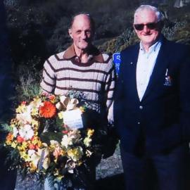  Johnny Walker and Ron Gibb at the Memorial stone for those killed in the Strongman Mine explosion 1967. 