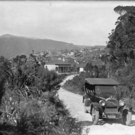 A Willys Knight car leaving Denniston .1920.