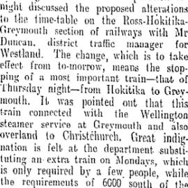 Railway Timetable Changes - Indignation on the West Coast. 1909.